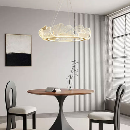 Modern Gold Pendant Light Metal Acrylic Petal Shaped Living Room