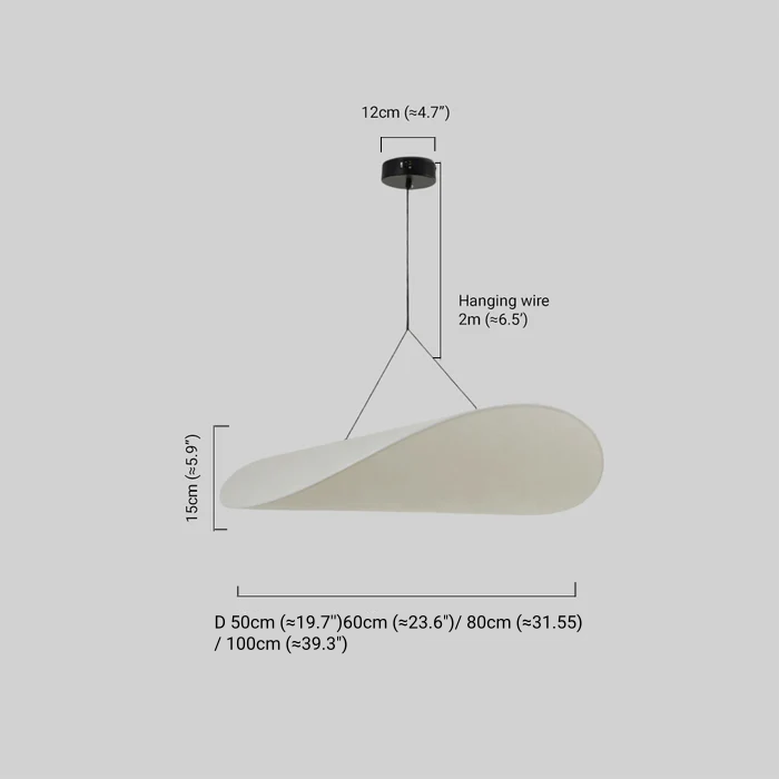 Art Deco White Pendant Light Curved Size