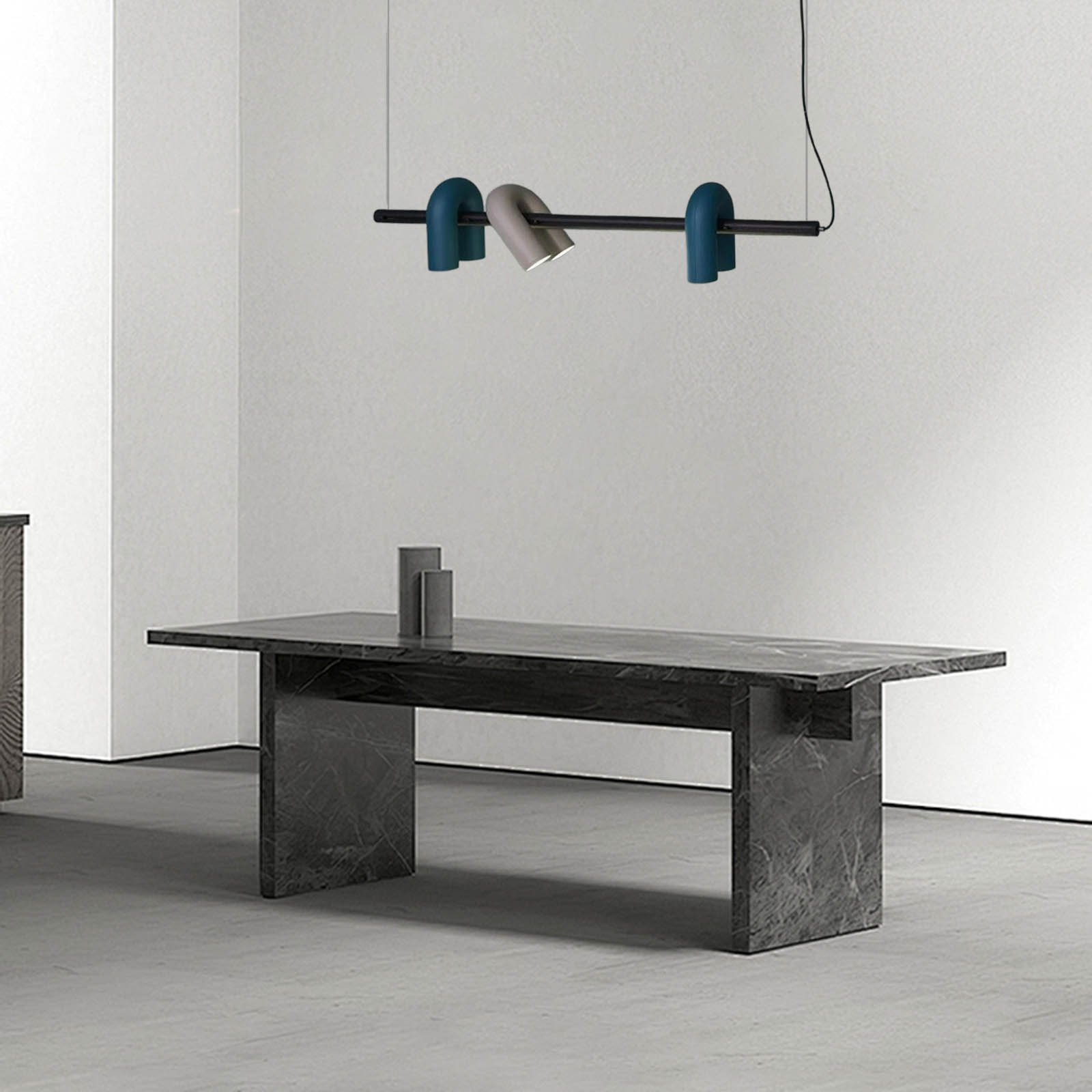 Minimalist Gray Pendnat Light Metal Acrylic U-Shaped Kitchen