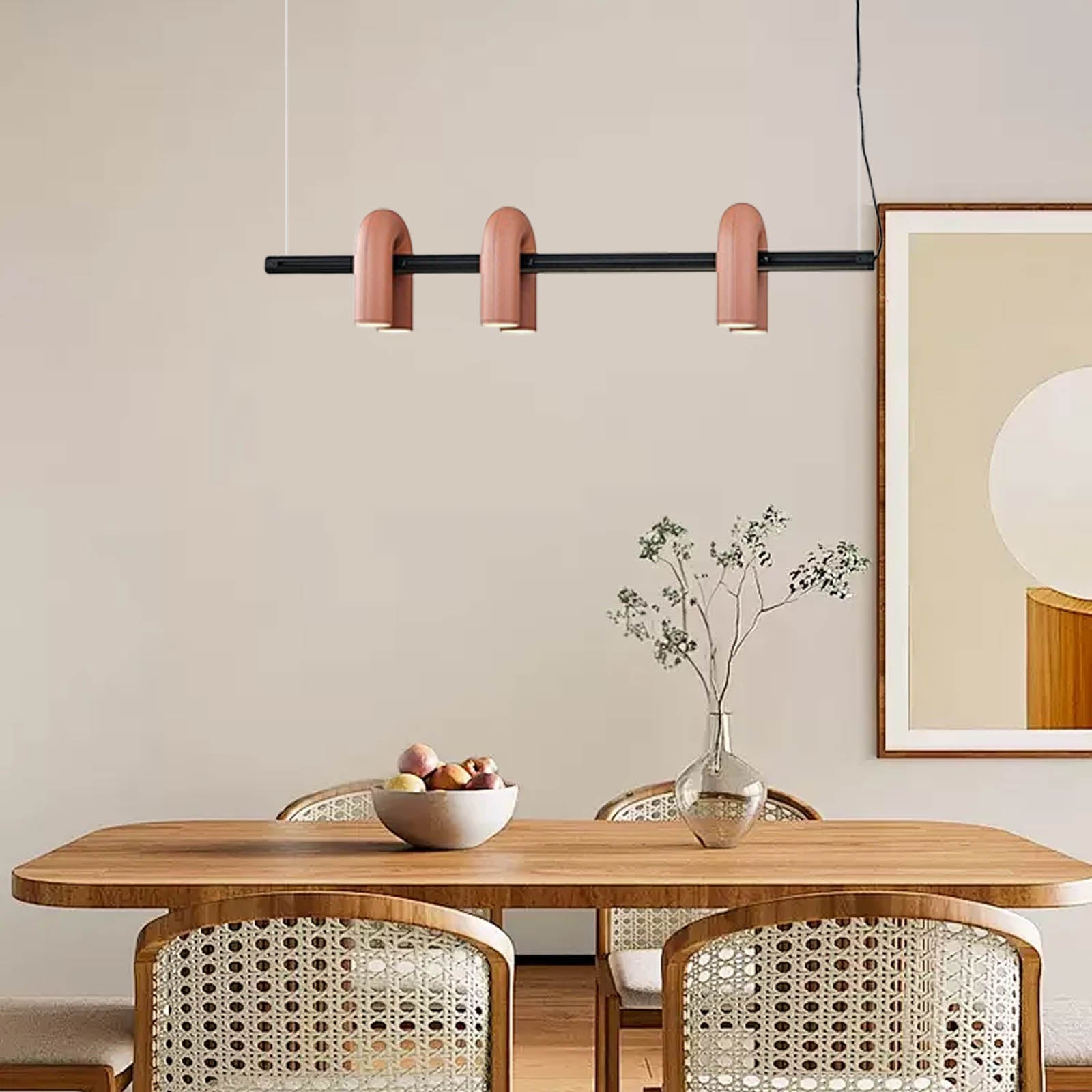 Minimalist Gray Pendnat Light Metal Acrylic U-Shaped Kitchen