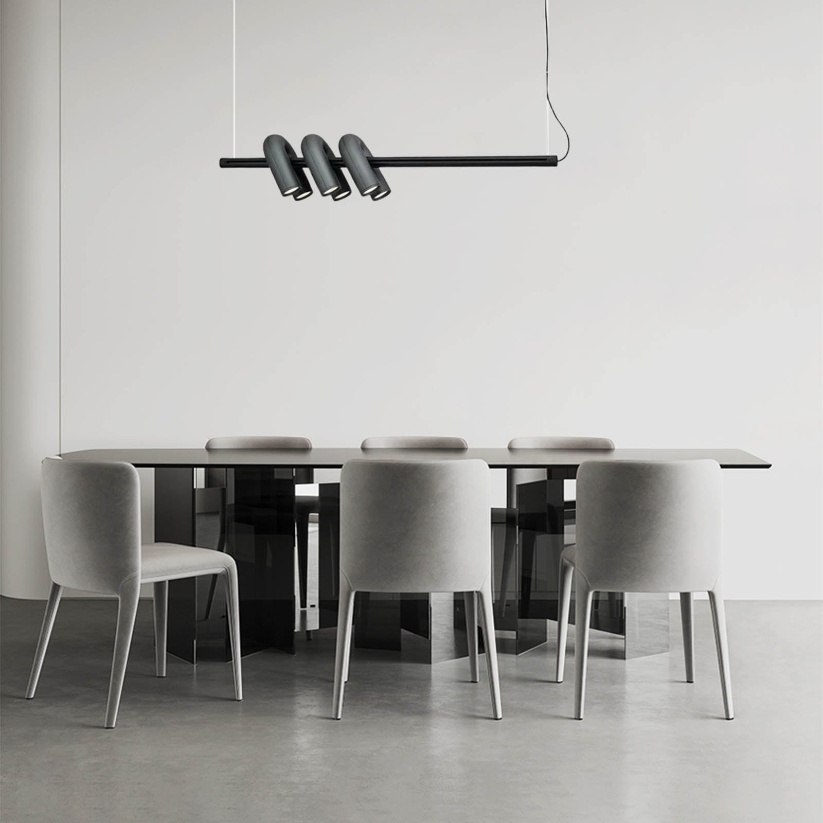 Minimalist Gray Pendnat Light Metal Acrylic U-Shaped Kitchen