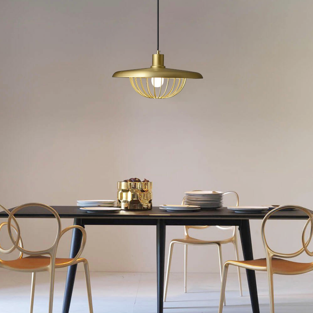 Modern Gold Pendant Light Metal Dome Living Room