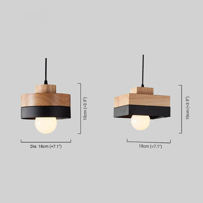 Modern Black/White Pendant Light Metal Wood Square Round Living Room