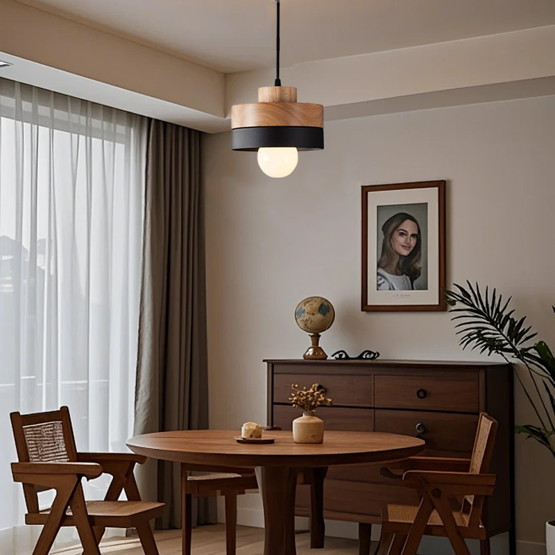 Modern Black/White Pendant Light Metal Wood Square Round Living Room