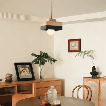 Modern Black/White Pendant Light Metal Wood Square Round Living Room