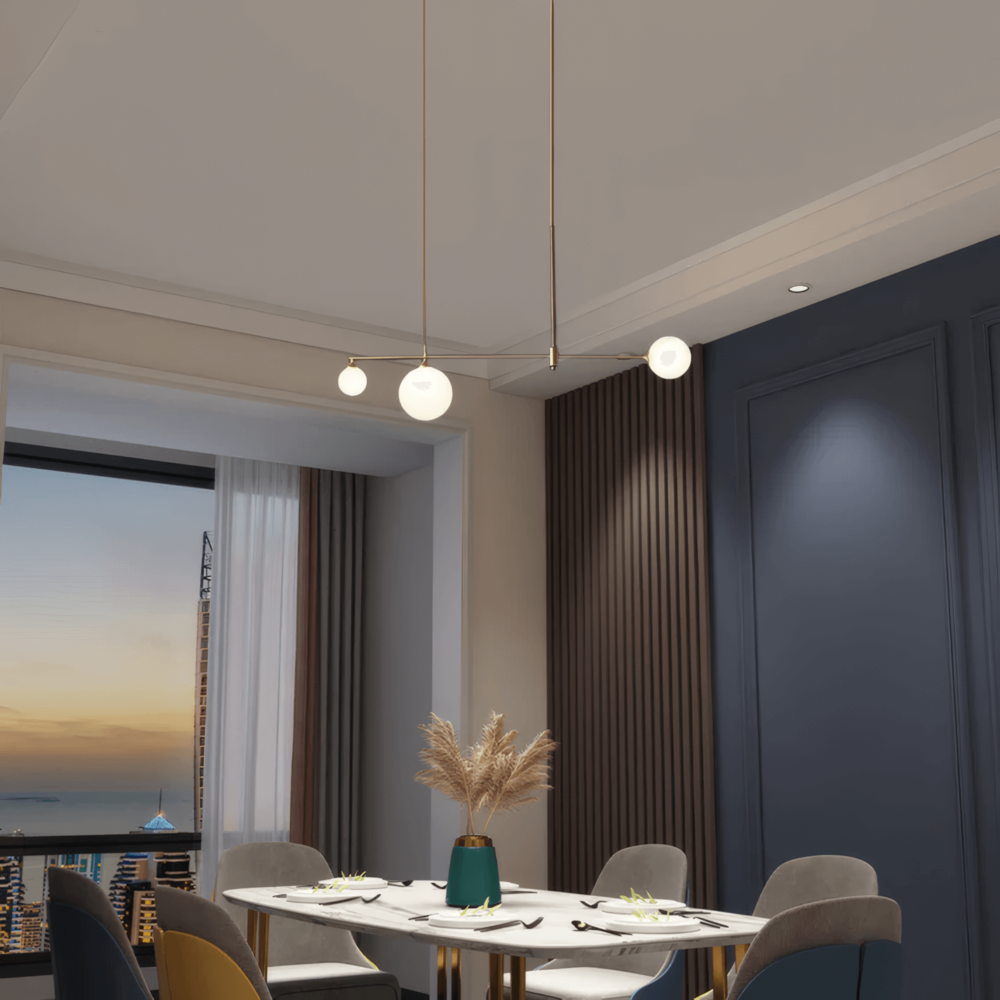 Modern Gold Pendant Light  Metal Glass Bubble Dining Room