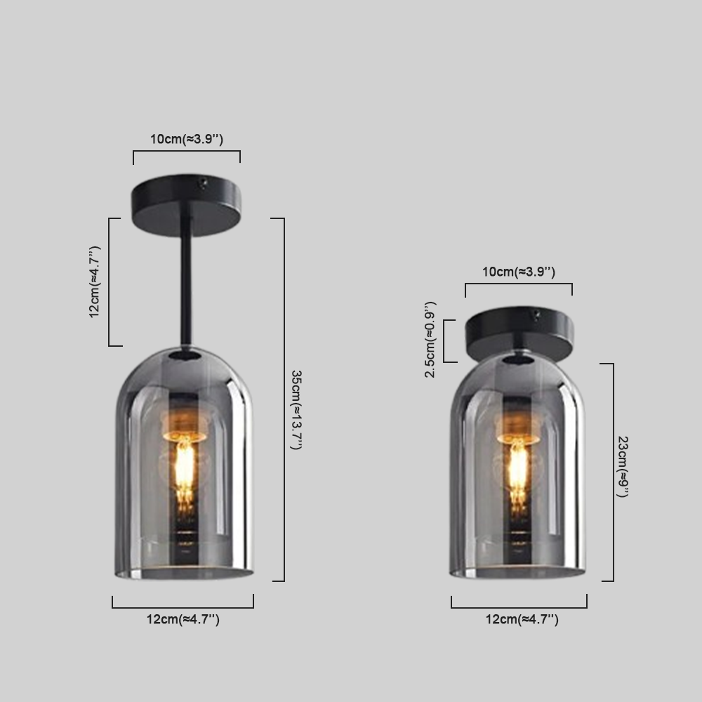 Modern Cylinder Semi-Flush Mount Clear Glass Ceiling Light, Cognac/Grey