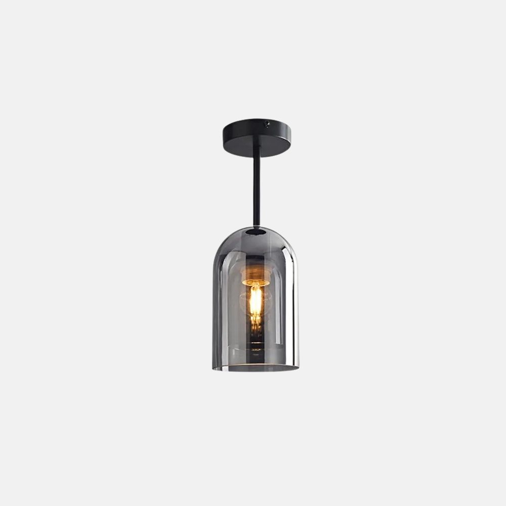 Modern Cylinder Semi-Flush Mount Clear Glass Ceiling Light, Cognac/Grey