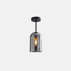 Modern Cylinder Semi-Flush Mount Clear Glass Ceiling Light, Cognac/Grey