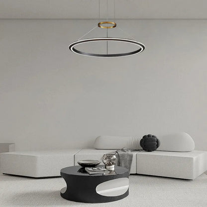 Modern Black Pendant Light Metal Acrylic Ring Dining Room