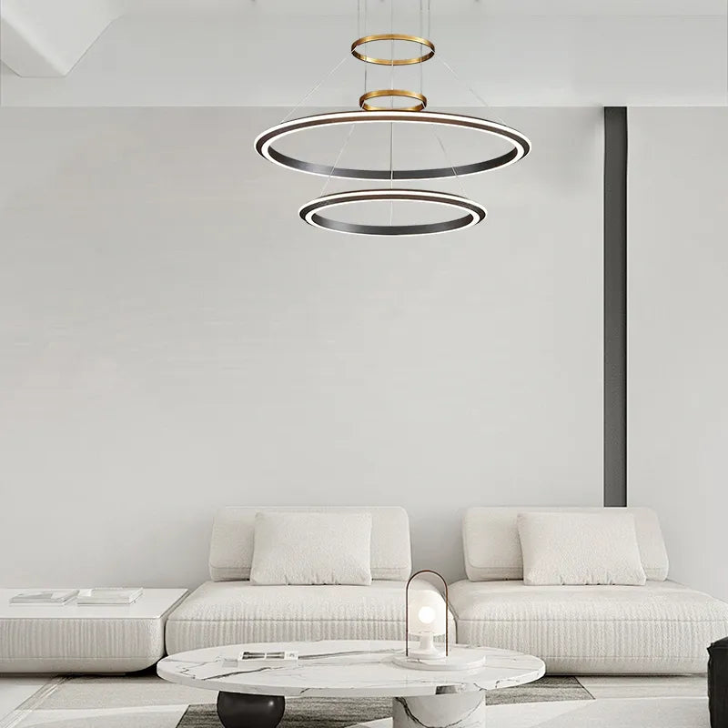 Modern Black Pendant Light Metal Acrylic Ring Dining Room