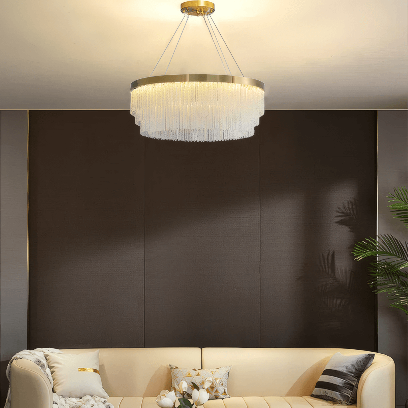 Royal Gold Pendant Light Metal Crystal Tassel Bedroom