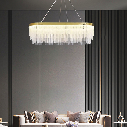 Royal Gold Pendant Light Metal Crystal Tassel Bedroom