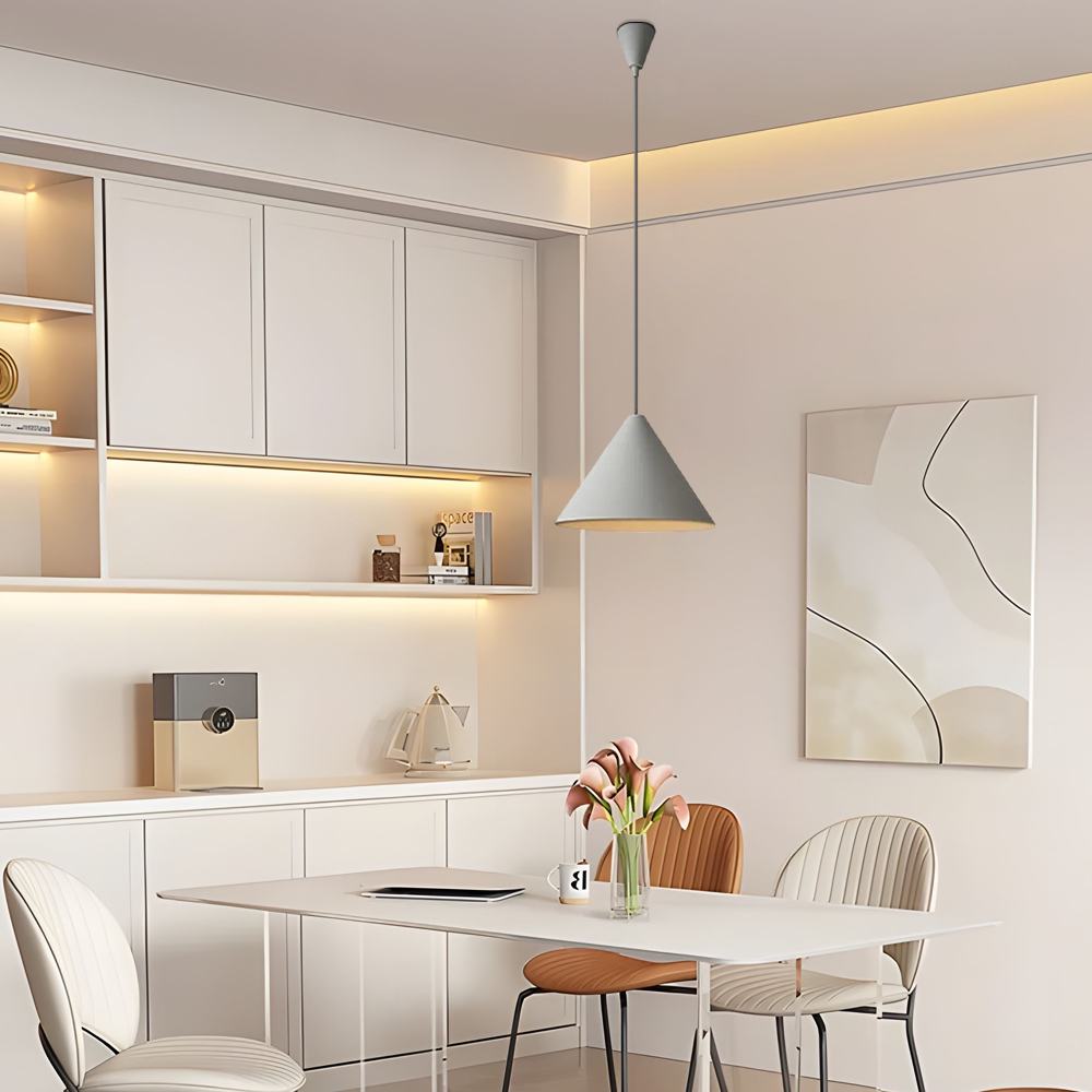 Modern White Pendant Light Metal Hooded Dining Room