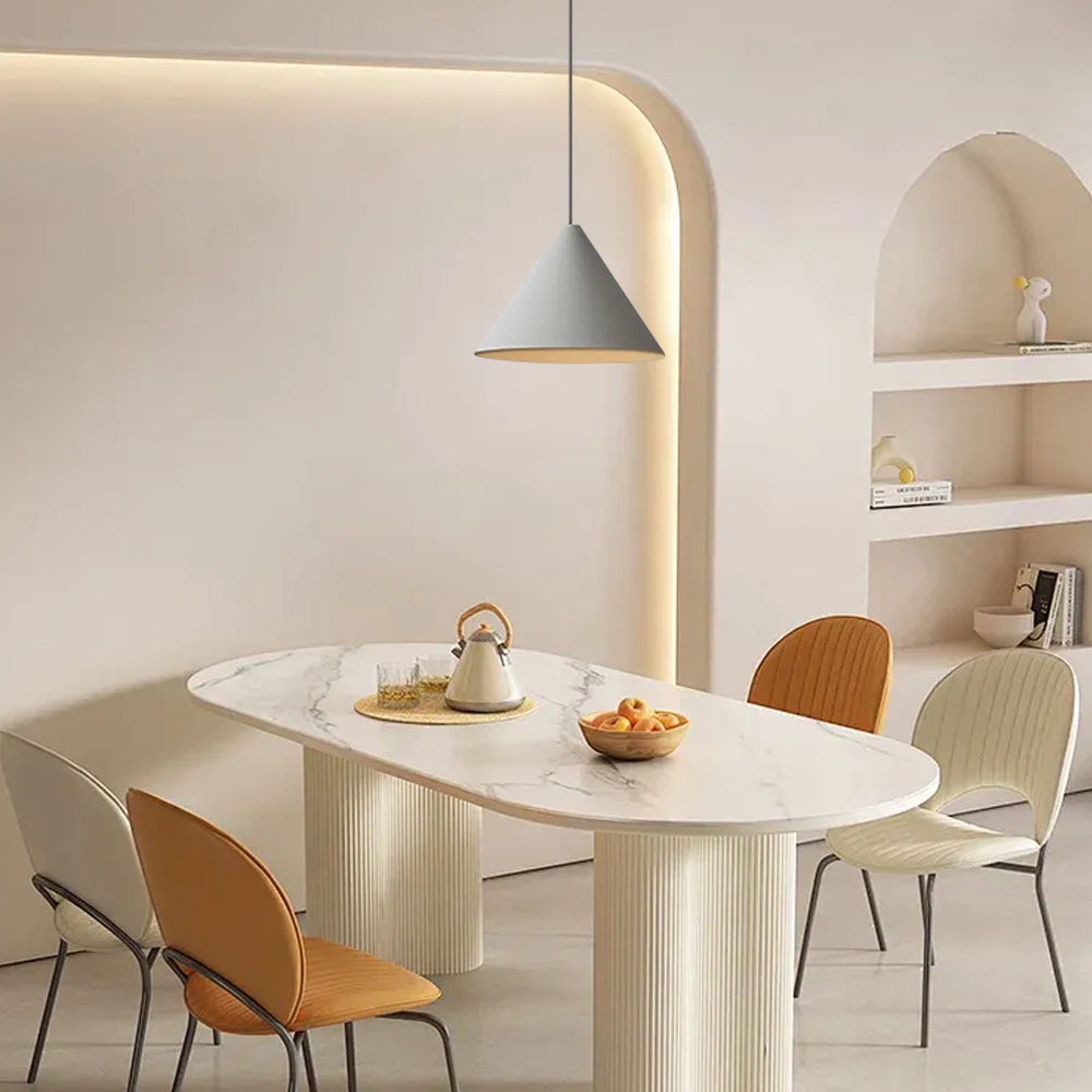 Modern White Pendant Light Metal Hooded Dining Room