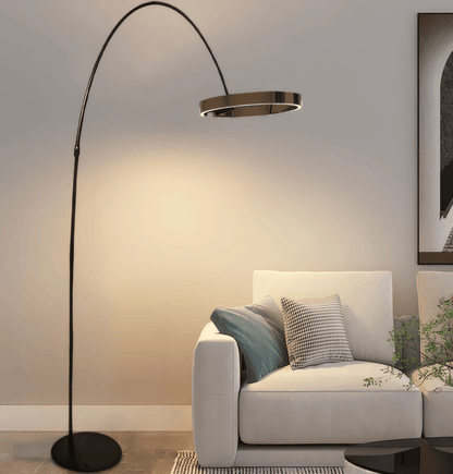 Minimalist Black Floor Lamp Metal Round Living Room