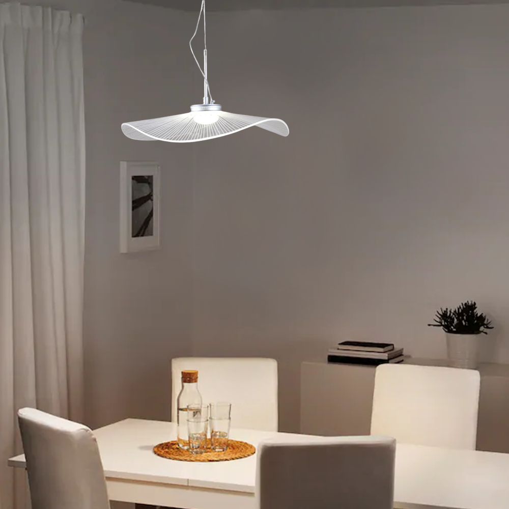 Art Deco White Pendant Light Metal Acylic Hooded Dining Room