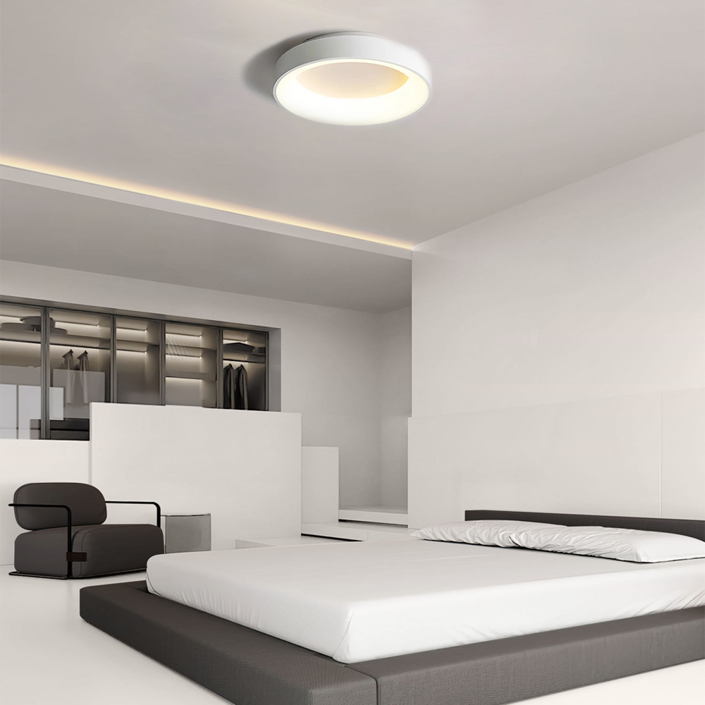 Modern White Ceiling Light Metal Acrylic Round Bedroom