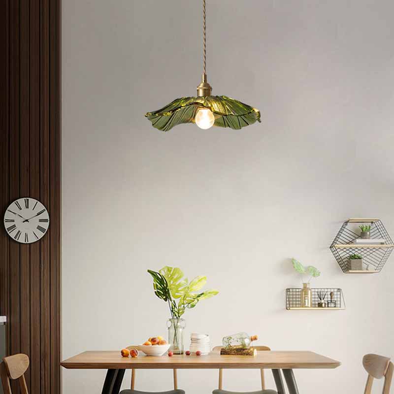 Retro Clear/Green Ceiling Light Metal Glass Hooded Dining Room