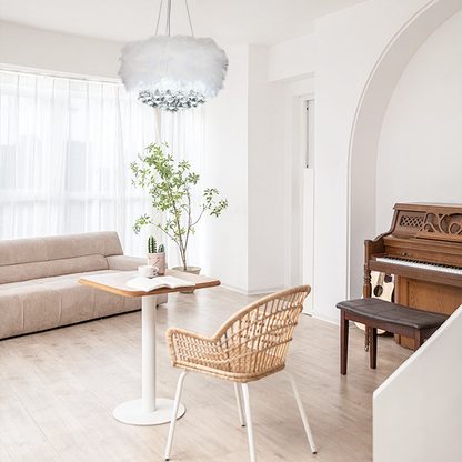 Modern White Pendant Light Metal Crystal Round  Dining Room