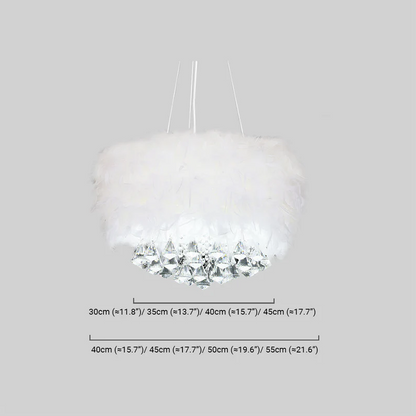 Modern White Pendant Light Metal Crystal Round  Dining Room