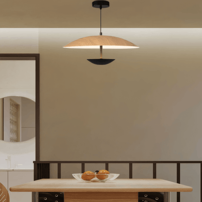 Modern Wood/Brown Pendant Light Metal Wood Hooded Dining Room