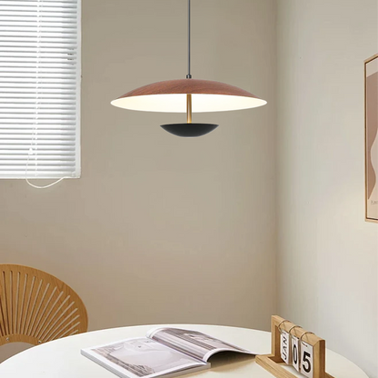 Modern Wood/Brown Pendant Light Metal Wood Hooded Dining Room