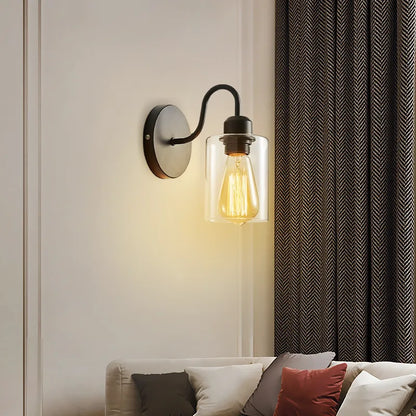 Modern Black Wall Lamp Metal Glass Indoor Bedroom