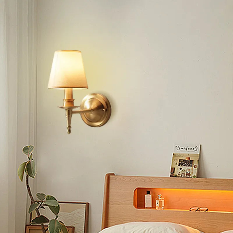 Vintage Copper Wall Lamp Metal Fabric Bedroom