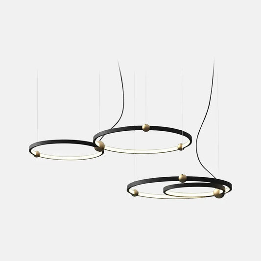 Modern Black Pendant Light Metal Acrylic Ring Living Room