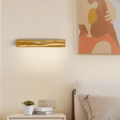 Modern Gold Wall Light Wood Metal Linear Square Prism Bedroom