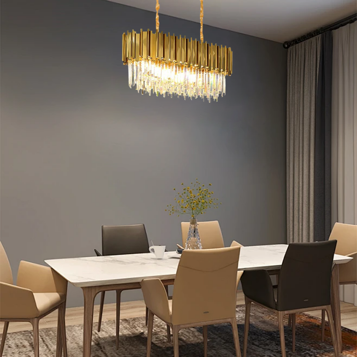 Modern Gold Pendant Light Metal Elliptical Kitchen Island