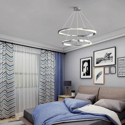 Modern Gold/Silver Pendant Light Metal Acylic Ring Bedroom