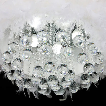 Modern White Pendant Light Metal Crystal Round  Dining Room