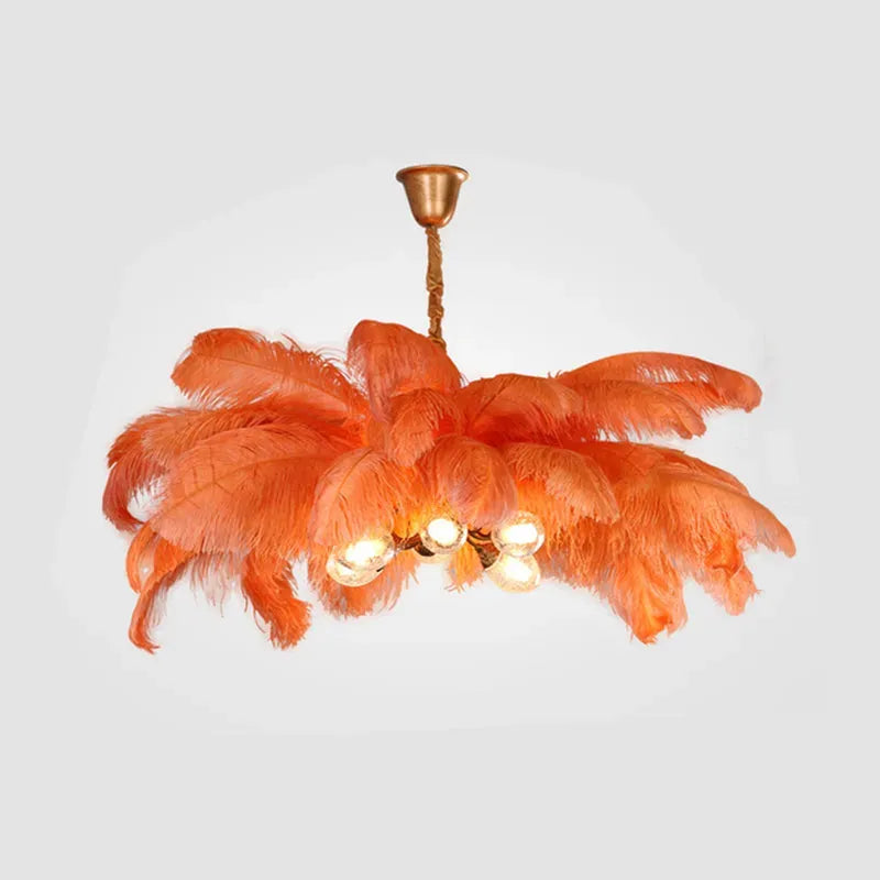 Art Deco Eight Colour Pendant Light Metal Feather Cluster Bedroom