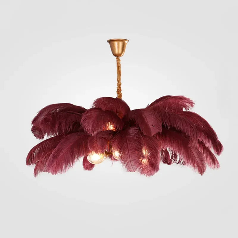 Art Deco Eight Colour Pendant Light Metal Feather Cluster Bedroom