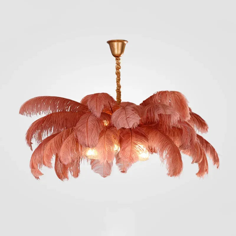 Art Deco Eight Colour Pendant Light Metal Feather Cluster Bedroom