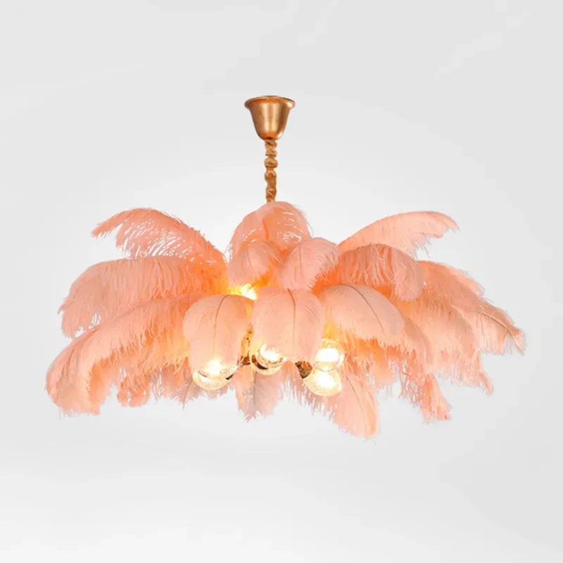 Art Deco Eight Colour Pendant Light Metal Feather Cluster Bedroom