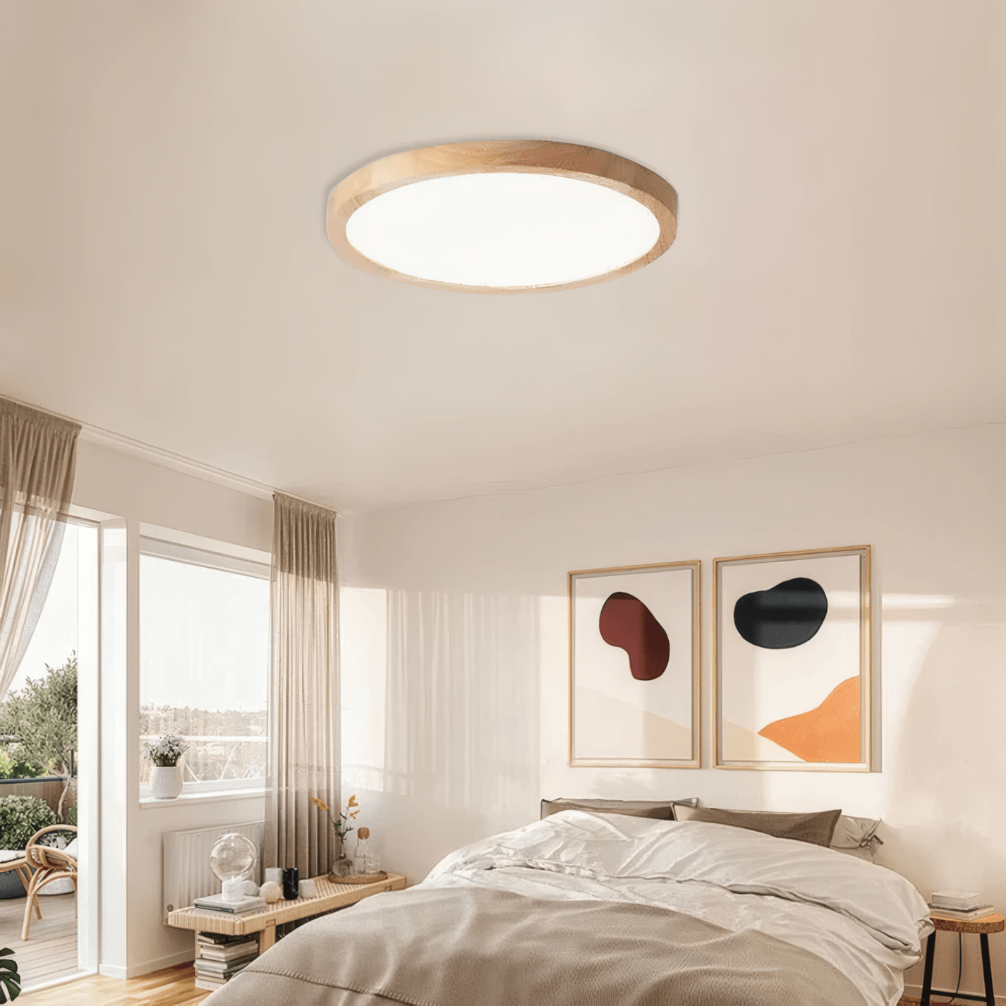 Modern Wood Ceiling Light Wood Acrylic Round Living Room