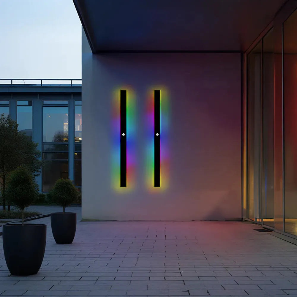 Minimalist Linear Black Outdoor Sensor Wall Lamp Gallery RGB