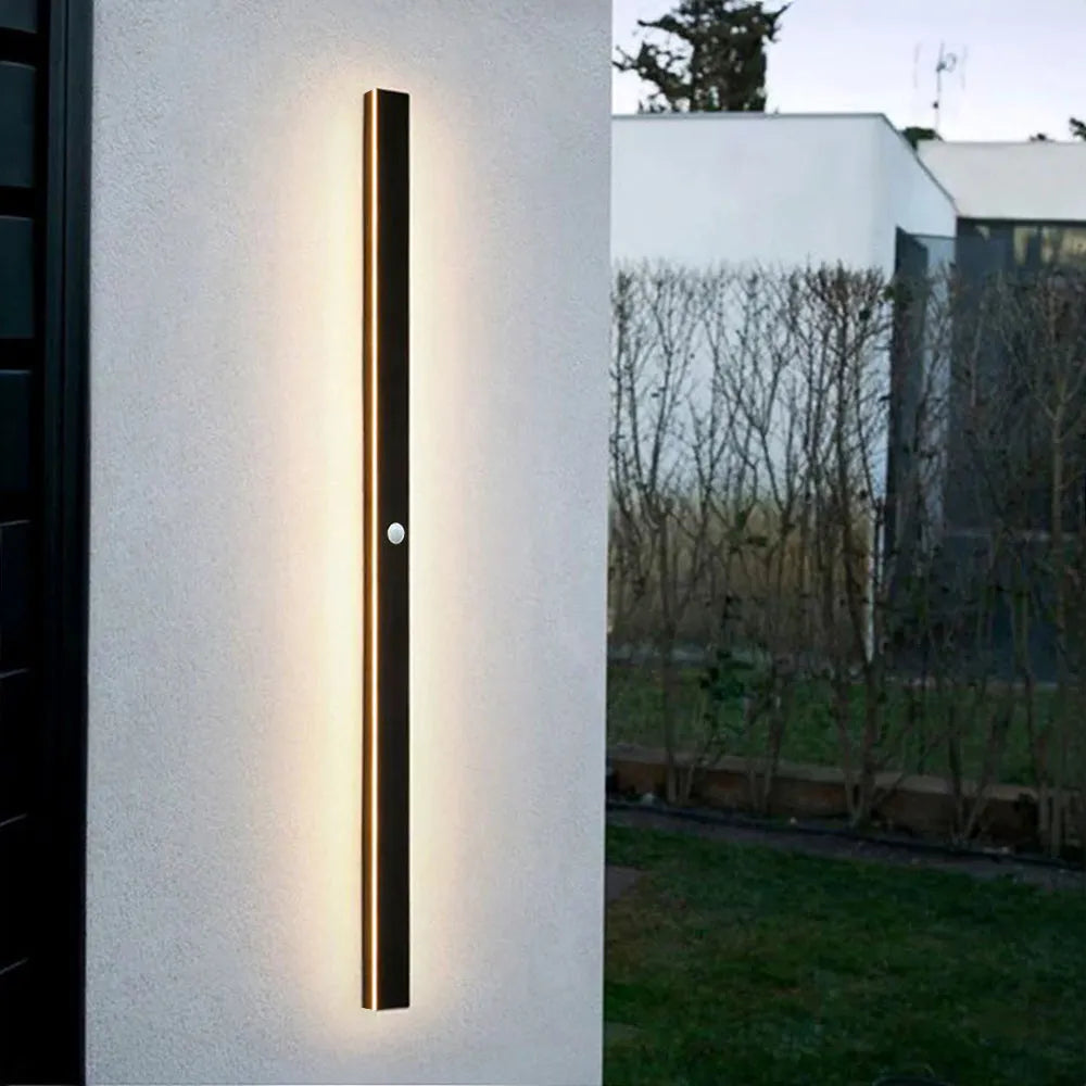 Minimalist Linear Black Outdoor Sensor Wall Lamp Garden