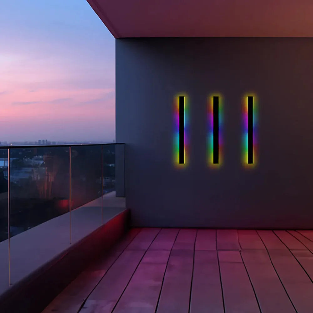 Minimalist Linear Black Outdoor Wall Lamp Balcony RGB