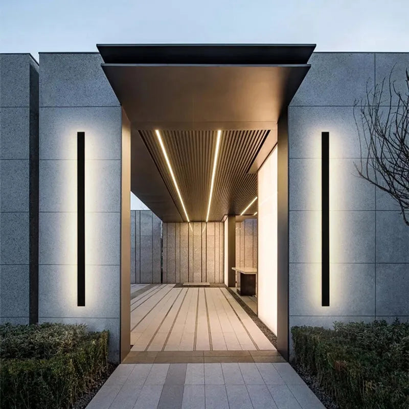 Minimalist Linear Black Outdoor Wall Lamp Entrance