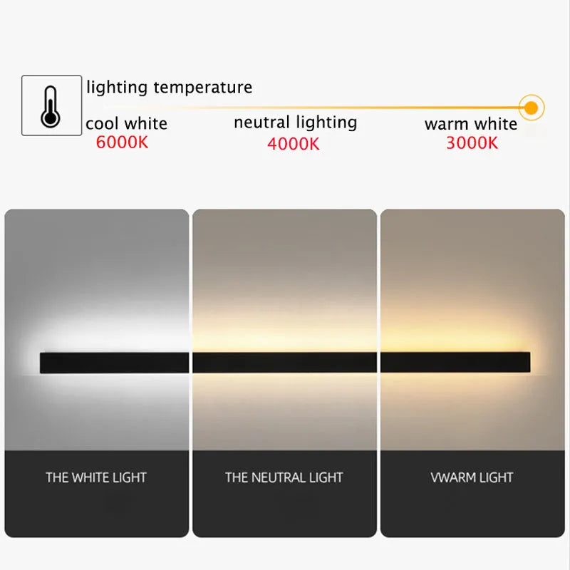 Minimalist Linear Black Outdoor Wall Lamp Light Temperature