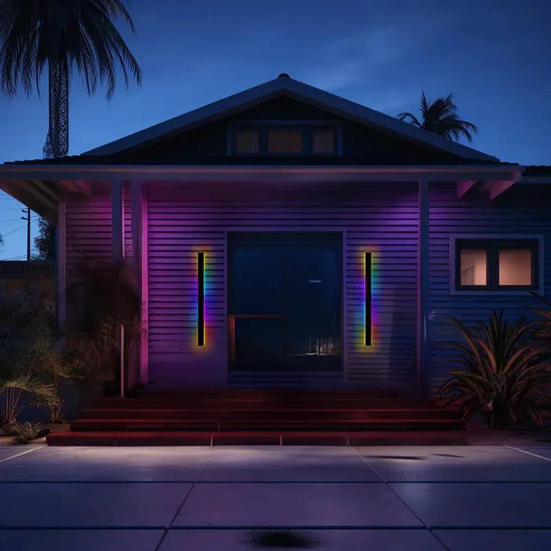 Minimalist Linear Black Outdoor Wall Lamp RGB Home Entrance