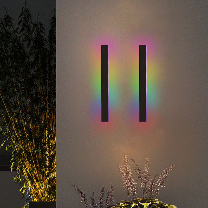 Minimalist Linear Black Outdoor Wall Lamp Yard RGB