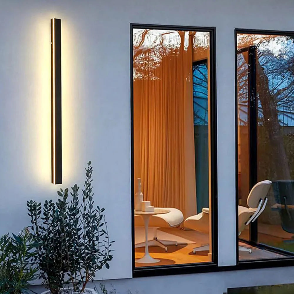 Minimalist Linear Black Sensor Outdoor Wall Lamp 