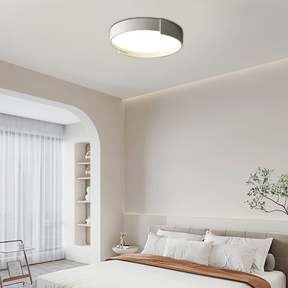 Modern White/Gray Ceiling Light Metal Acrylic Round Bedroom