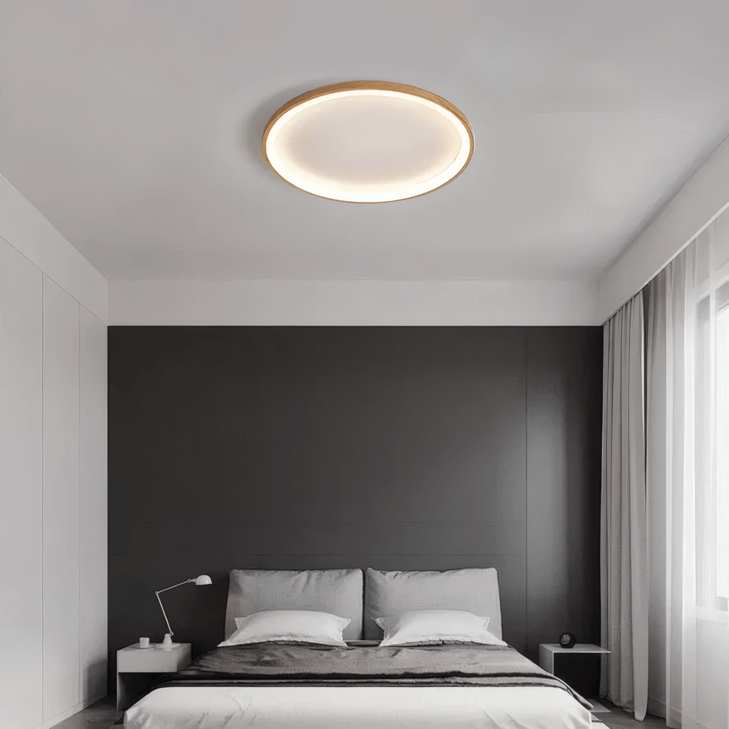 Modern Wood Round Ceiling Light  Acrylic Study Room