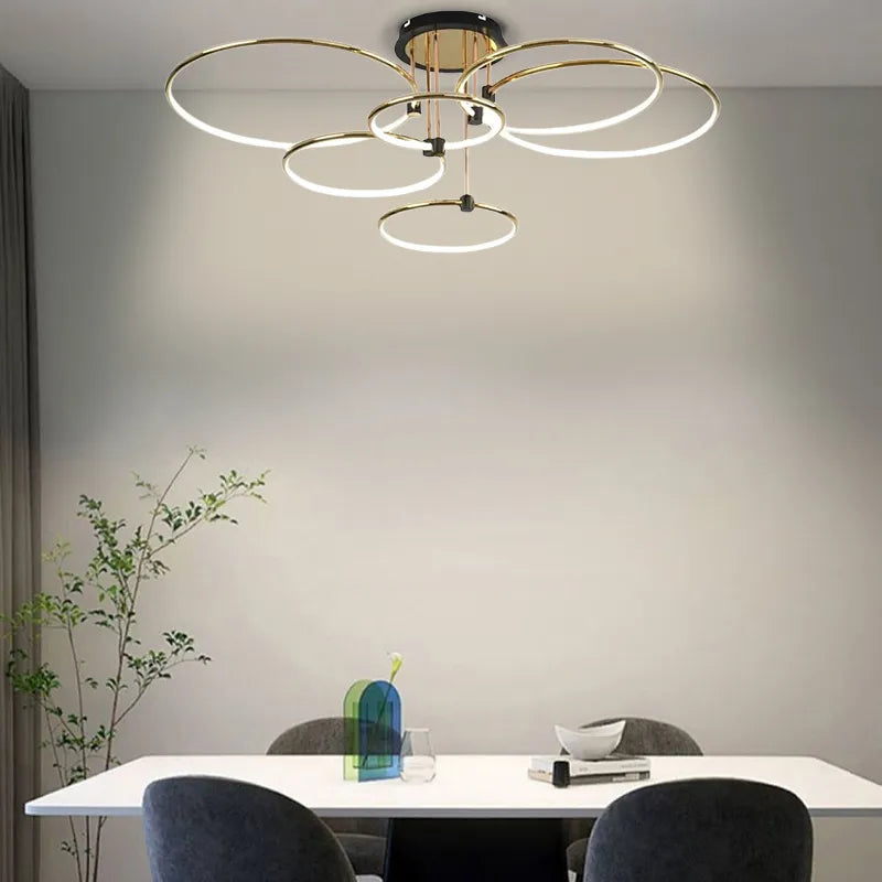 Modern Gold Ceiling Light Metal Annular Dining Room